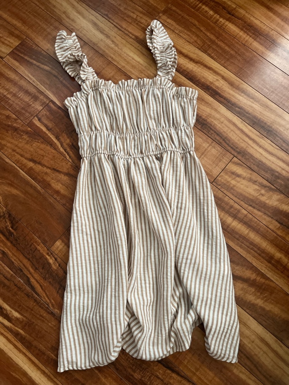 Babydoll Beige Stripe Smocked Dress